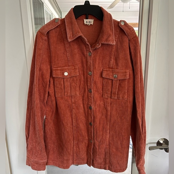 BiBi Corduroy Orange Snap Front Shacket Shirt Jacket Boho size XL EUC - Picture 1 of 10